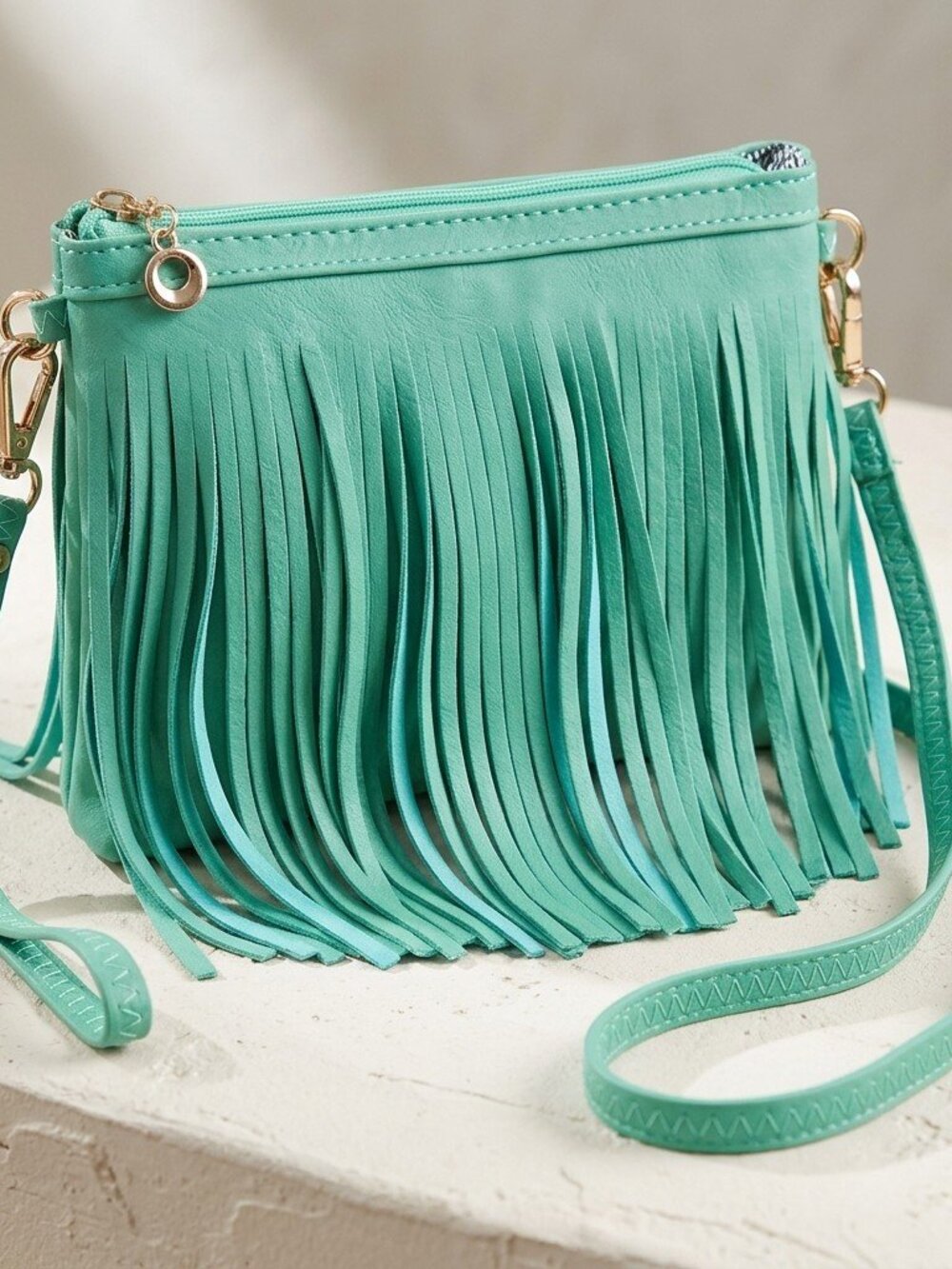 Turquoise Fringe Crossbody Bag - Picture 2 of 5